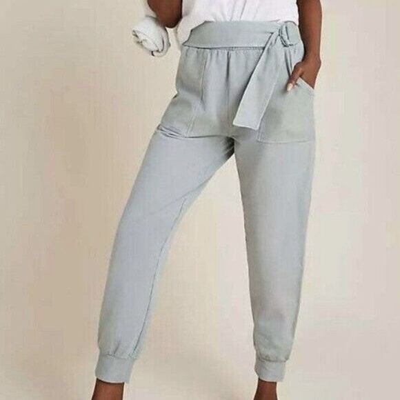Anthropologie Saturday Sunday Sydney Blue Tie Belt Joggers Pants Women's Medium - Picture 2 of 10
